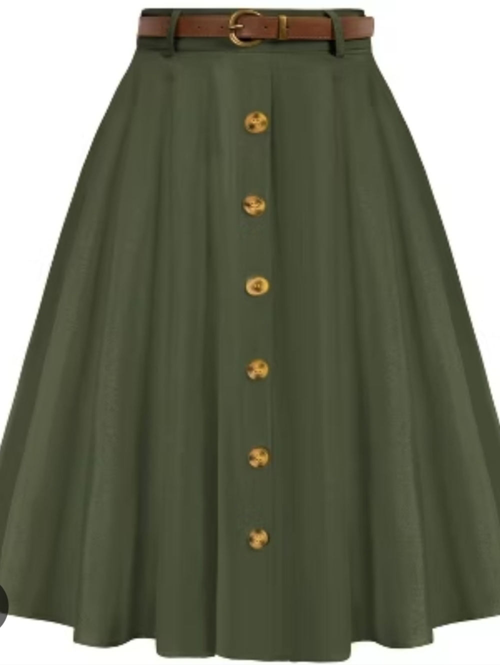 Button-Front Olive Maxi Skirt